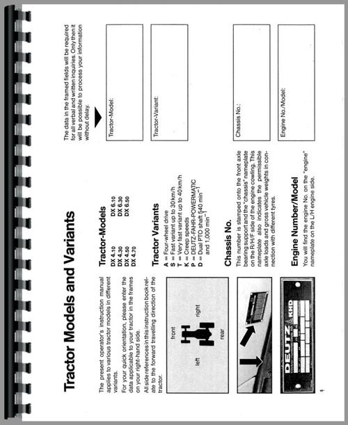 Operators Manual for Deutz (Allis) DX4.50 Tractor Sample Page From Manual