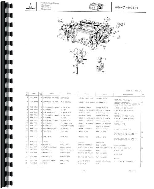 Parts Manual for Deutz (Allis) D4006 Tractor Sample Page From Manual