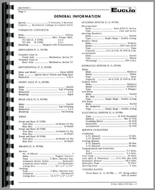 Service Manual for Euclid 72-20 L20 Front End Loader Sample Page From Manual