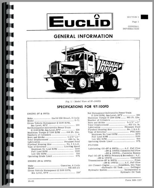 Service Manual for Euclid 98 FD Rear Dump Truck Sample Page From Manual