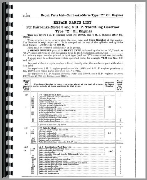 Operators Manual for Fairbanks Morse Type Z Hit & Miss Engine Sample Page From Manual