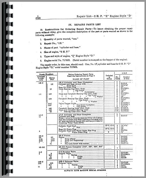 Operators Manual for Fairbanks Morse ZD Hit & Miss Engine Sample Page From Manual