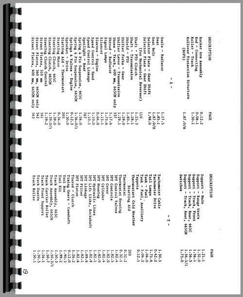 Parts Manual for Fiat 665C Crawler Sample Page From Manual