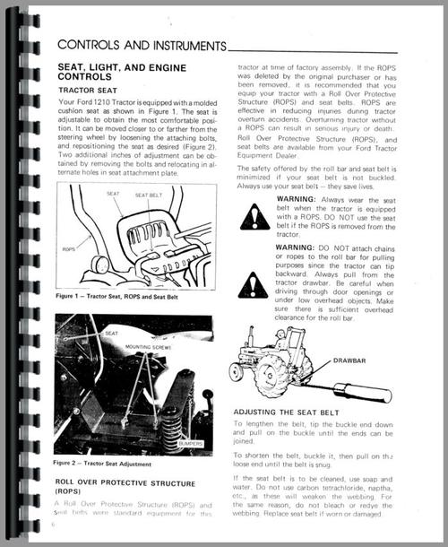 Operators Manual for Ford 1210 Tractor Sample Page From Manual