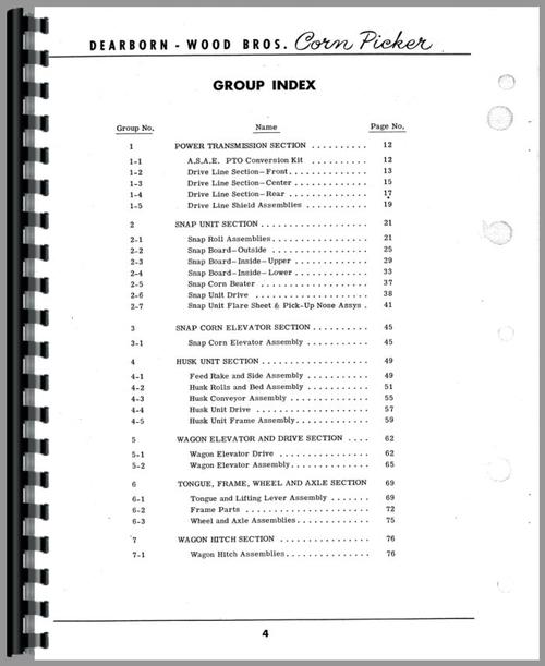Parts Manual for Ford 16-4 Corn Picker Sample Page From Manual