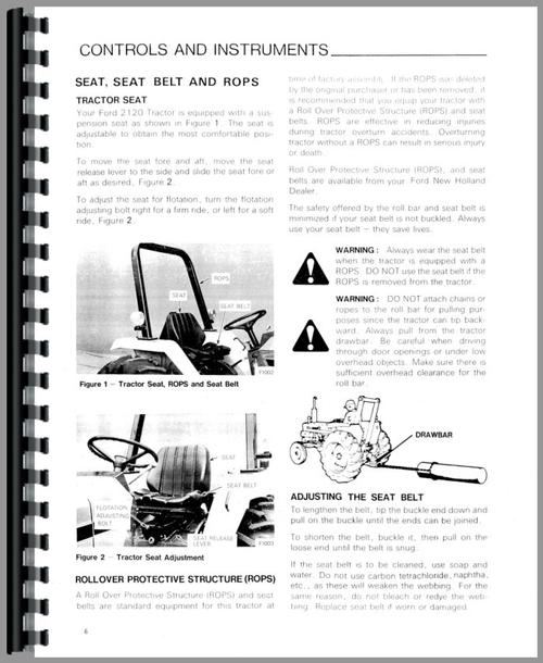 Operators Manual for Ford 2120 Compact Tractor Sample Page From Manual