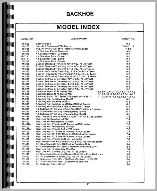 Parts Manual for Ford 3500 Backhoe Attachment Sample Page From Manual