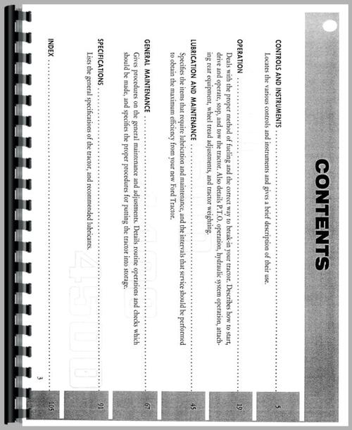 Operators Manual for Ford 3500 Industrial Tractor Sample Page From Manual