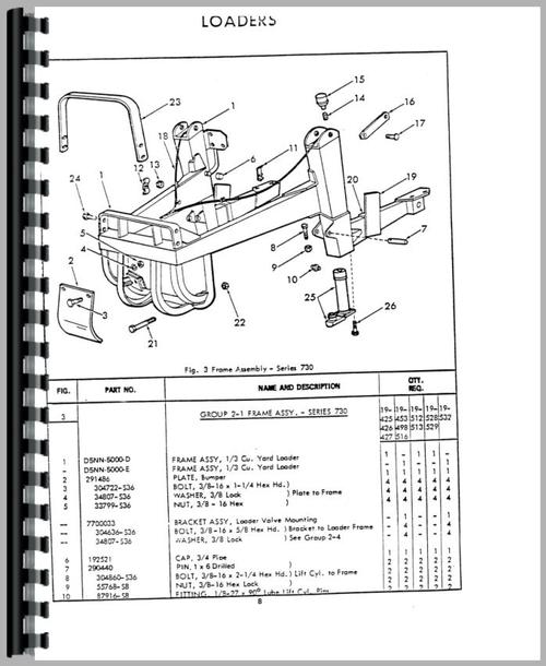 Parts Manual for Ford 3550 Industrial Loader Attachment Sample Page From Manual