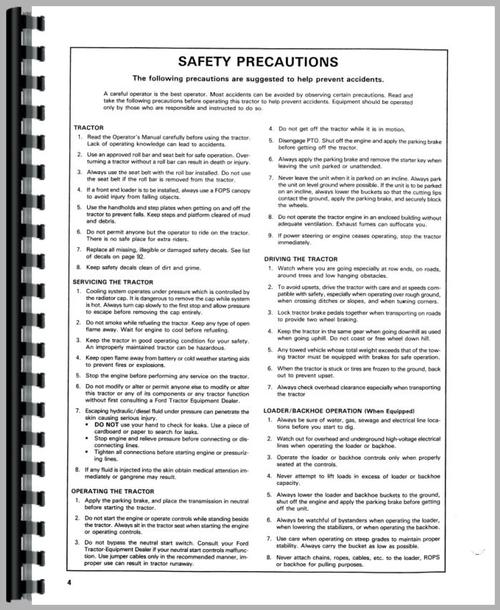 Operators Manual for Ford 445A Tractor Loader Backhoe Sample Page From Manual