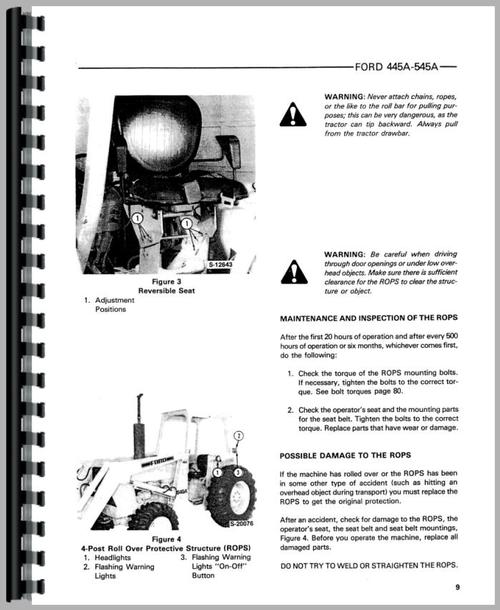 Operators Manual for Ford 445A Tractor Loader Backhoe Sample Page From Manual
