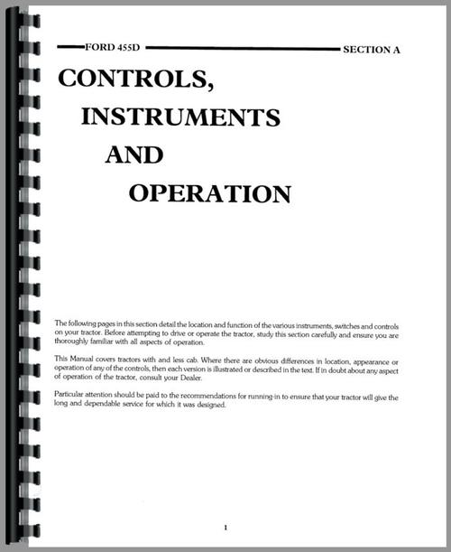 Operators Manual for Ford 455D Industrial Tractor Sample Page From Manual