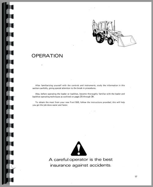 Operators Manual for Ford 550 Tractor Loader Backhoe Sample Page From Manual