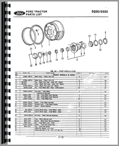 Parts Manual for Ford 5500 Industrial Tractor Sample Page From Manual