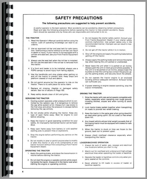 Operators Manual for Ford 555A Industrial Tractor Sample Page From Manual