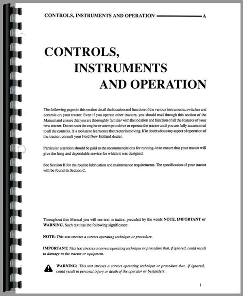 Operators Manual for Ford 5610S Tractor Sample Page From Manual