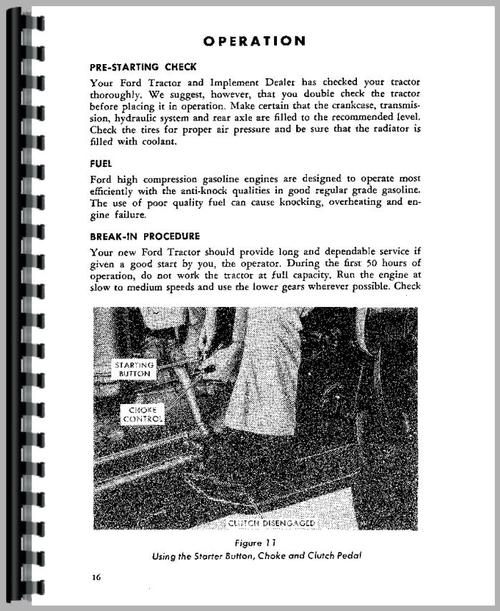 Operators Manual for Ford 601 Tractor Sample Page From Manual