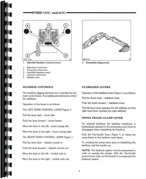 Operators Manual for Ford 655C Tractor Loader Backhoe Sample Page From Manual
