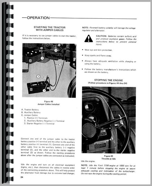 Operators Manual for Ford 6700 Tractor Sample Page From Manual