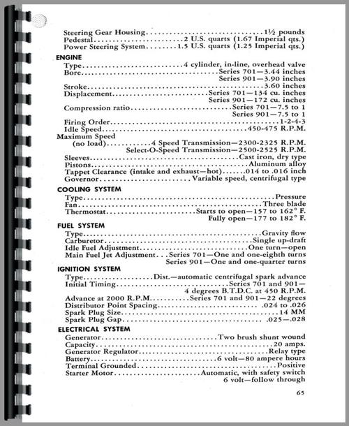 Operators Manual for Ford 701 Tractor Sample Page From Manual