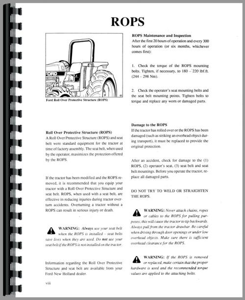 Operators Manual for Ford 7840 Tractor Sample Page From Manual