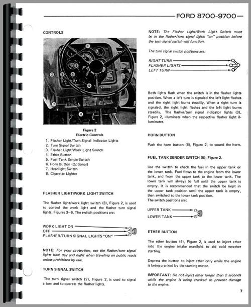 Operators Manual for Ford 8700 Tractor Sample Page From Manual