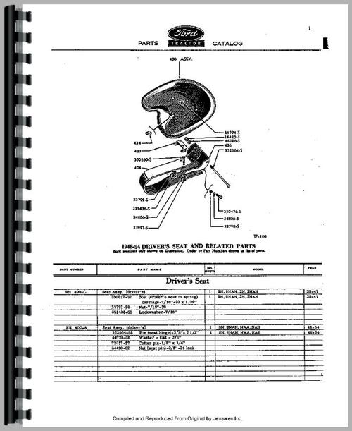 Parts Manual for Ford 8N Tractor Sample Page From Manual