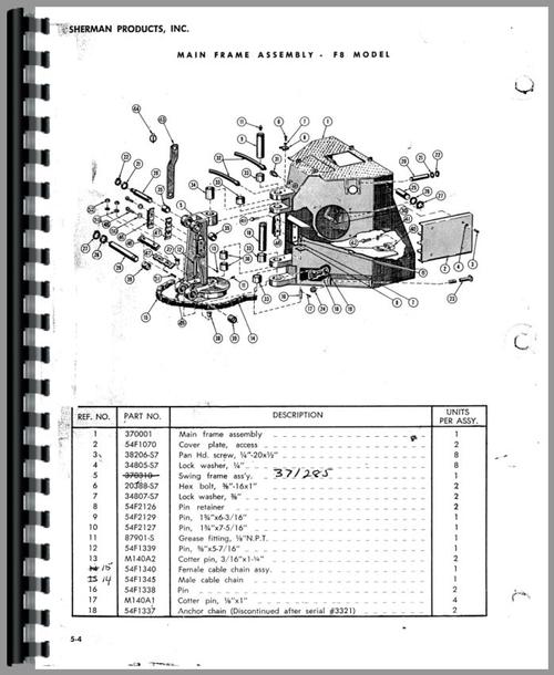 Parts Manual for Ford 9N Sherman 54F Backhoe Attachment Sample Page From Manual