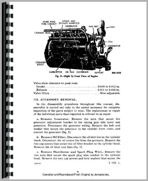 Service Manual for Ford 9N Tractor Sample Page From Manual