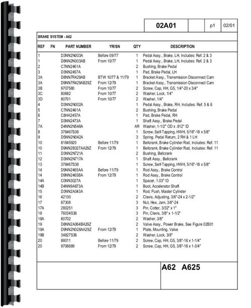 Parts Manual for Ford A62 Wheel Loader Sample Page From Manual