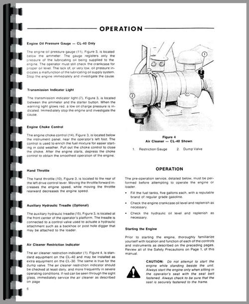 Operators Manual for Ford CL30 Skid Steer Sample Page From Manual