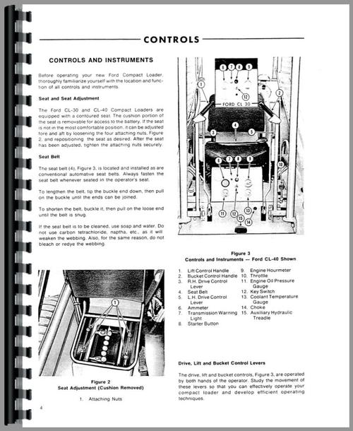 Operators Manual for Ford CL40 Skid Steer Sample Page From Manual