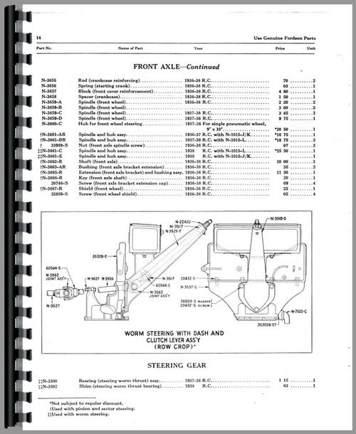 Parts Manual for Ford Fordson Tractor Sample Page From Manual