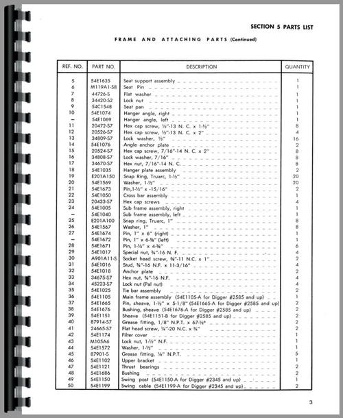 Parts Manual for Ford New Major Sherman 54E Backhoe Attachment Sample Page From Manual