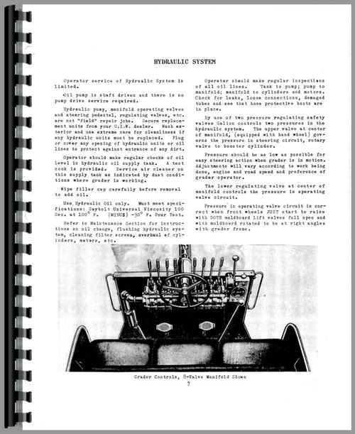 Operators Manual for Galion 118 Grader Sample Page From Manual