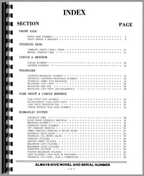Parts Manual for Galion 118 Grader Sample Page From Manual