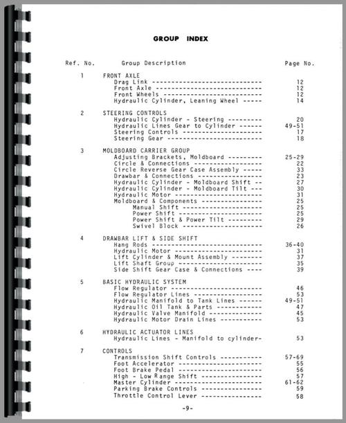Parts Manual for Galion 118B Grader Sample Page From Manual