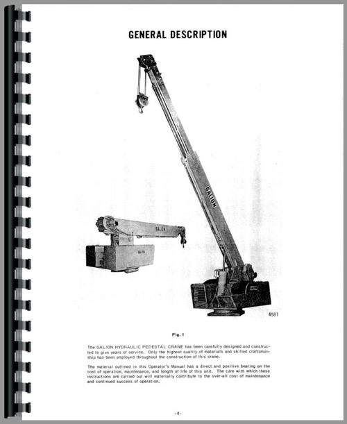 Operators Manual for Galion 125P Grader Sample Page From Manual