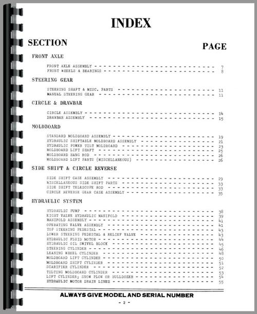 Parts Manual for Galion 450 Grader Sample Page From Manual