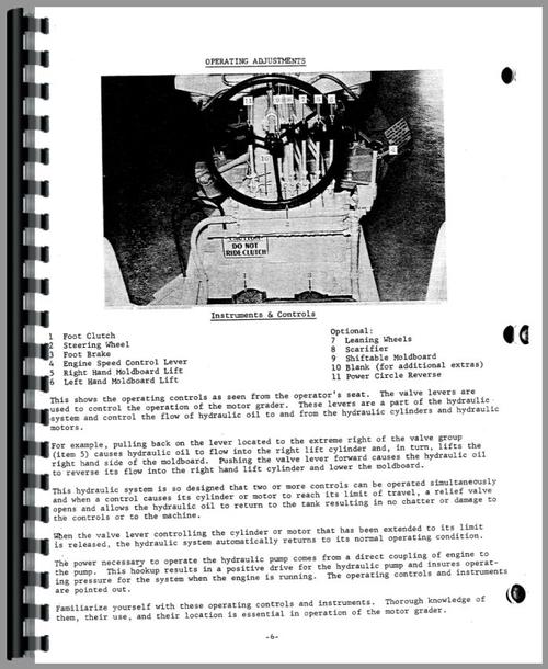 Operators Manual for Galion 503 Grader Sample Page From Manual