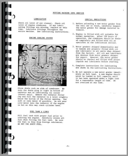 Operators Manual for Galion 503 Grader Sample Page From Manual