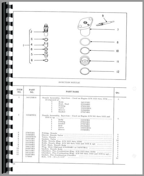 Parts Manual for Galion 503A Grader IH Engine Sample Page From Manual