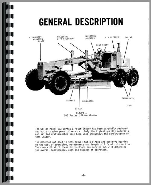 Operators Manual for Galion 503L Grader Sample Page From Manual