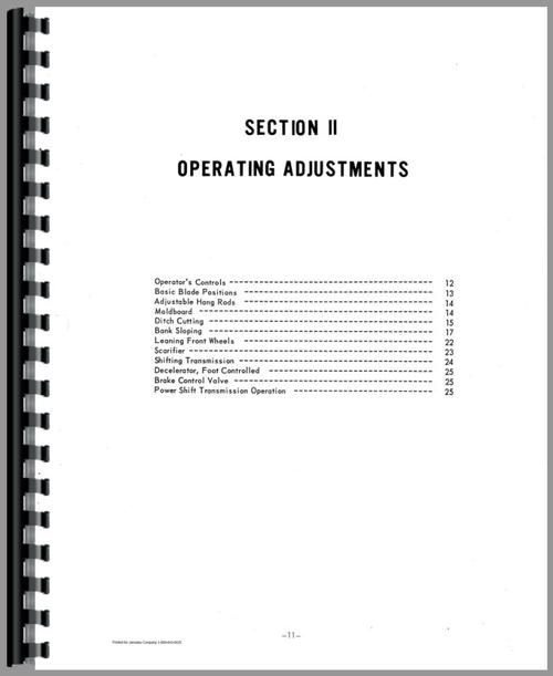 Operators Manual for Galion T-500A Grader Sample Page From Manual