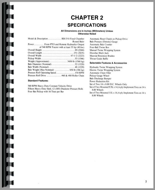 Operators Manual for Gehl 1310 Round Baler Sample Page From Manual