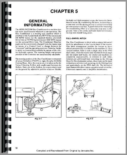 Service Manual for Gehl 2330 Disc Mower Conditioner Sample Page From Manual