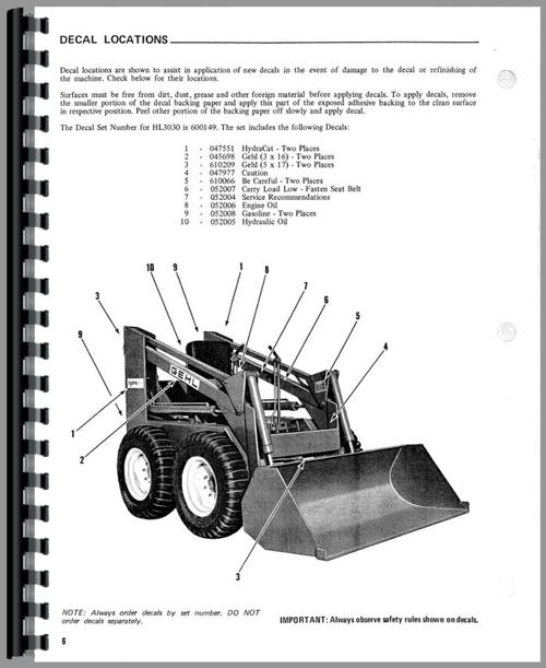 Operators Manual for Gehl HL3030 Skid Steer Loader Sample Page From Manual