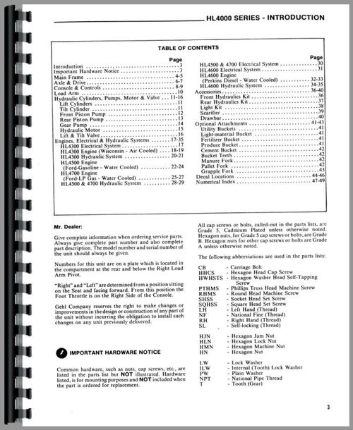Parts Manual for Gehl HL4300 Skid Steer Loader Sample Page From Manual
