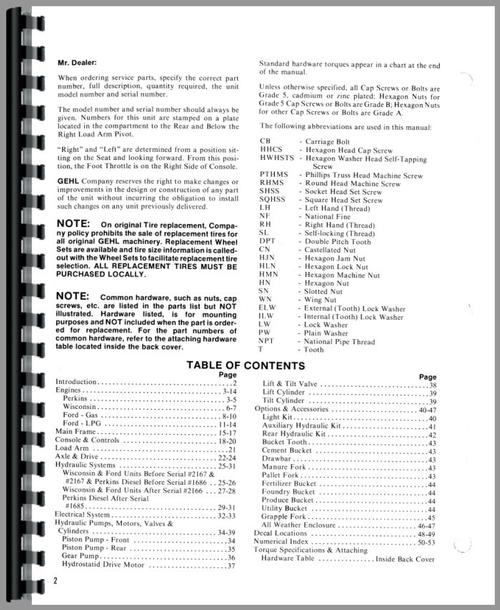 Parts Manual for Gehl HL4400 Skid Steer Loader Sample Page From Manual