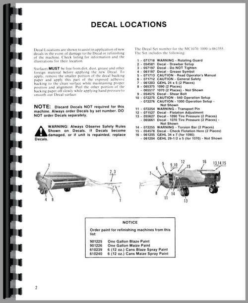 Parts Manual for Gehl MC1070 Mower Conditioner Sample Page From Manual